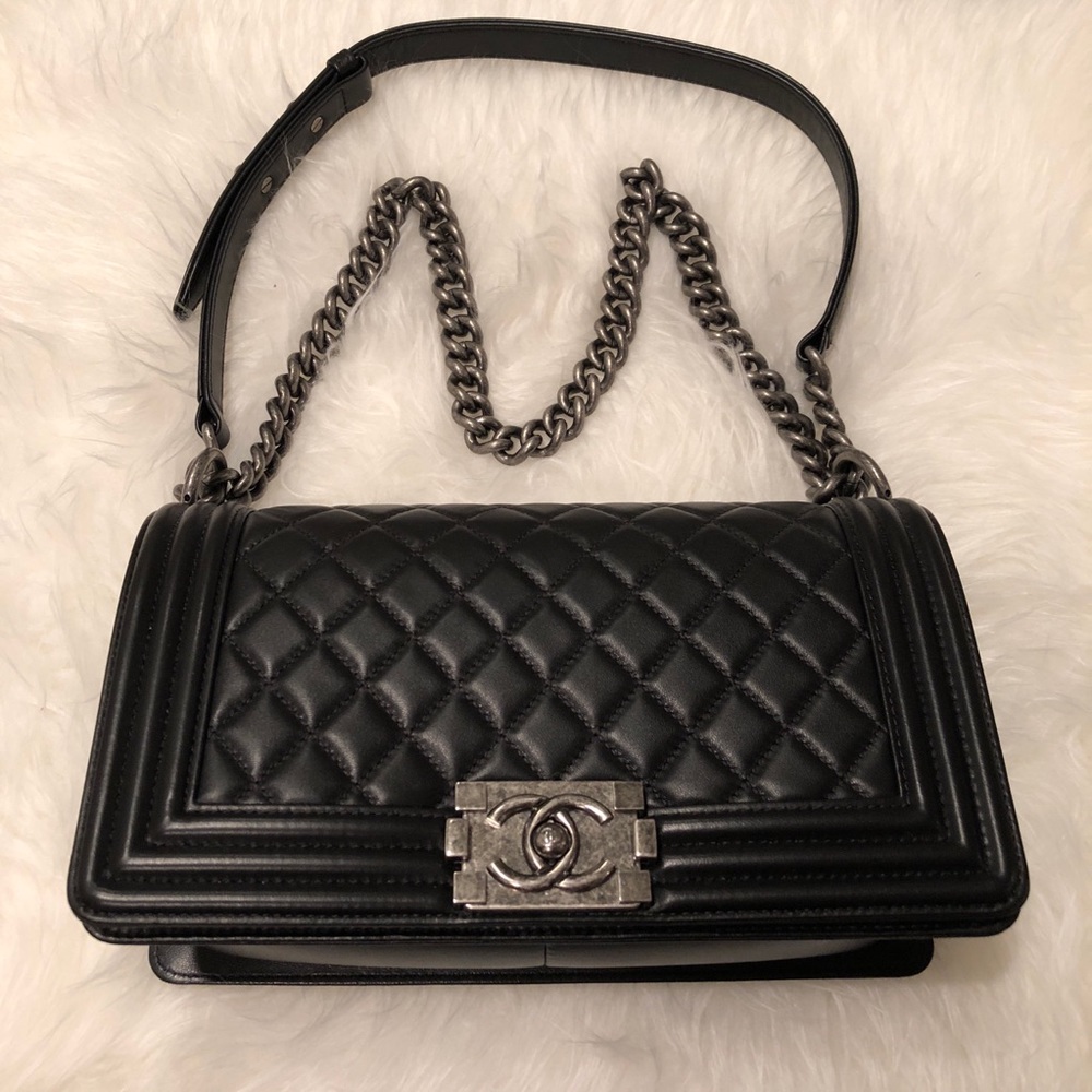 🌟SOLD🌟Chanel Boy Old Medium Black Lambskin RHW